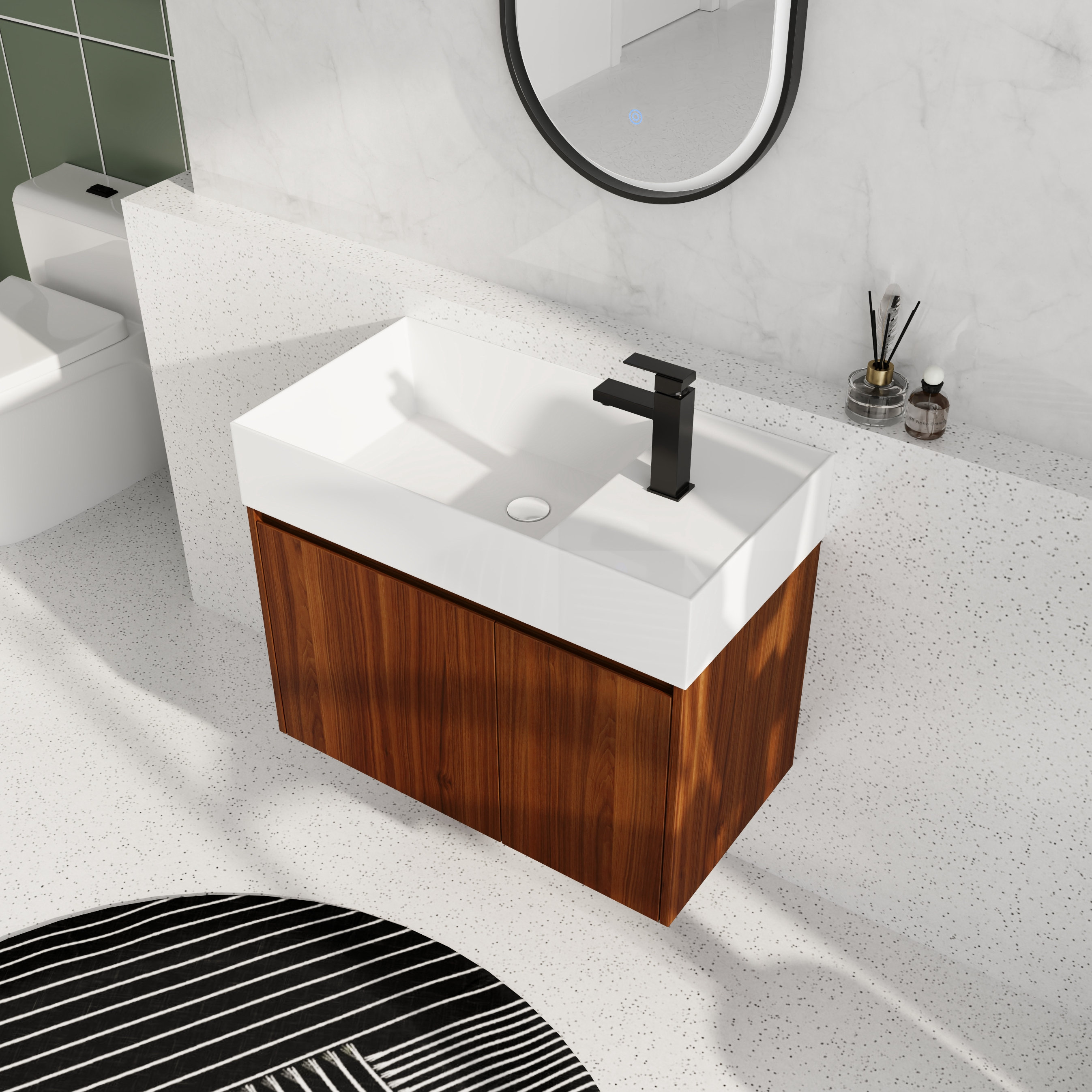 Ebern Designs 30" Wall Mounted Single Bathroom Vanity with Resin Top ...