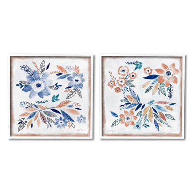 «Abstract Farmhouse Flowers and Leaves», ensemble de 2 giclées encadrées par Janet Tava
