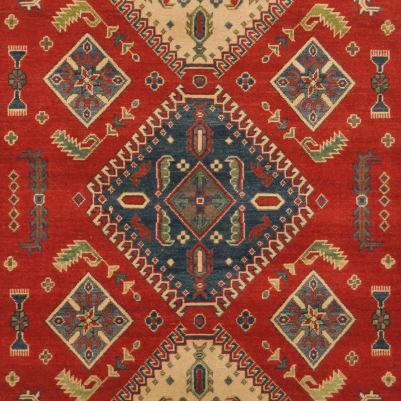 Tapis de zone en laine 5 pi 8 po x 9 pi à main one-of-kind-noué la kazak Turcios