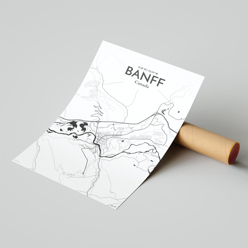 Banff, carte de la ville, impression, H 17 po x l 11 po, Noir et blanc