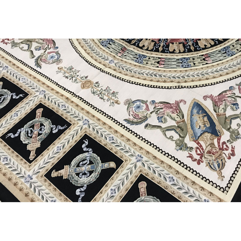 Hand-Knotted High-Quality Black and Beige Area Rug