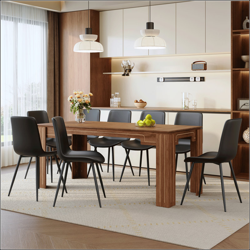 Élégante table de salle à manger en grain de bois de noyer et ensemble de chaises en cuir PU confortable pour les réunions de famille et les repas quotidiens