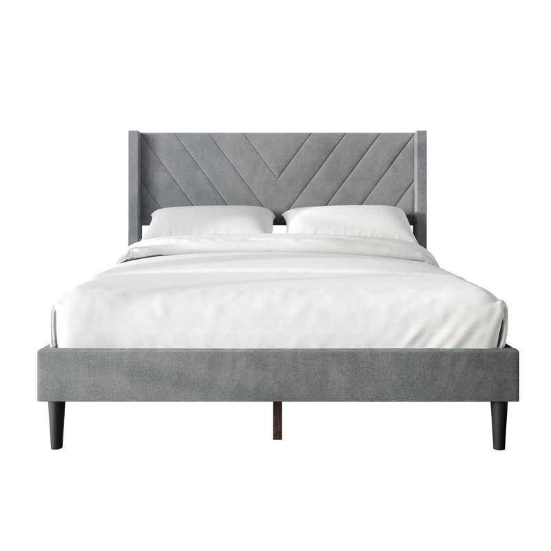 Elegence Wingback Platform Bed, Light Gray, Queen