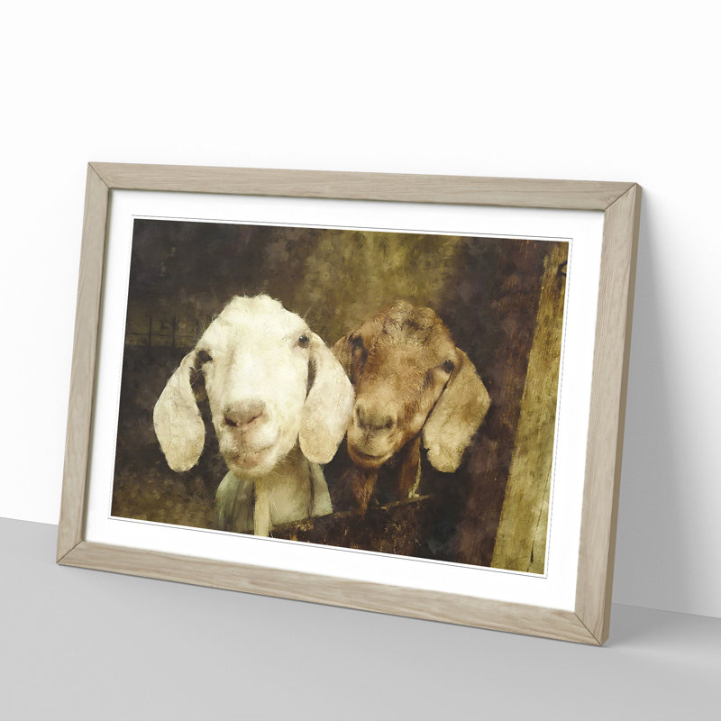 Pair of Goats - Framed Print, Oak Framed, 48cm H x 65cm W x 2cm D