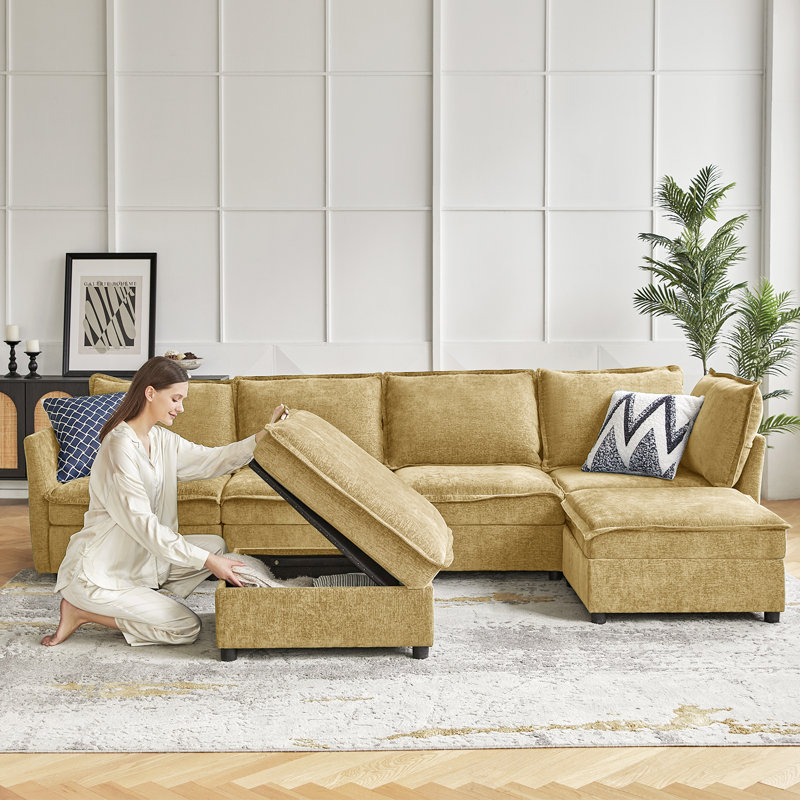 Cheltenham 127"W Modern 6-Piece Extra-Wide Storage Sectional Sofa, Caramel