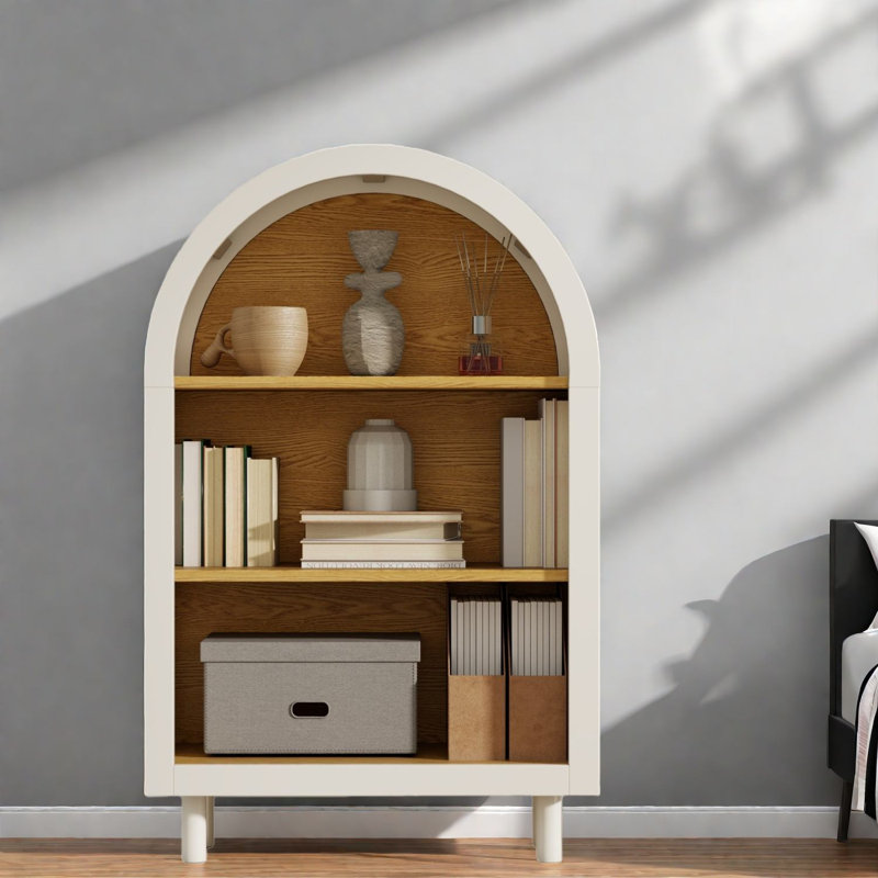Bibliothèques arquées modernes, bois d'ingénierie, style rustique, rangement compact pour la maison