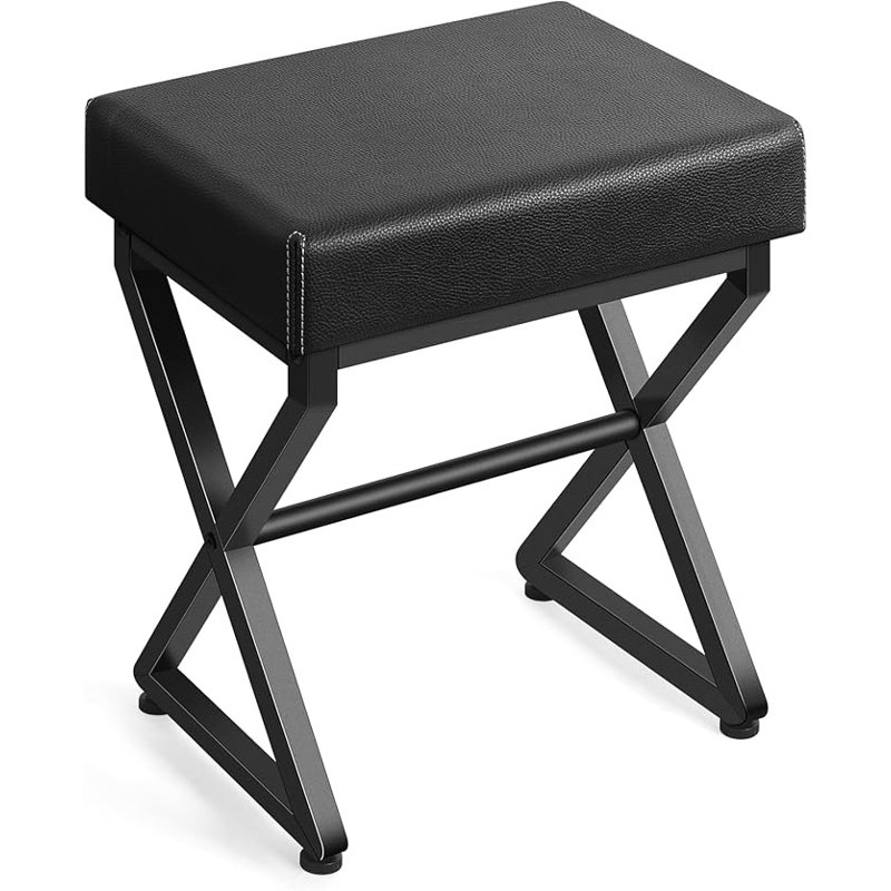 X - shaped Leather Stool, Black