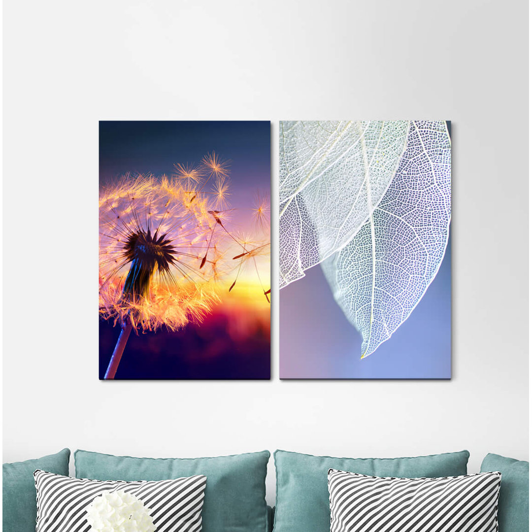 2-tlg. Leinwandbilder-Set - Fotografie „Blowball White Leaves Sunbeams”