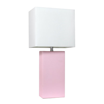 Lampe de table en cuir 21 po avec abat-jour rectangulaire en lin blanc
