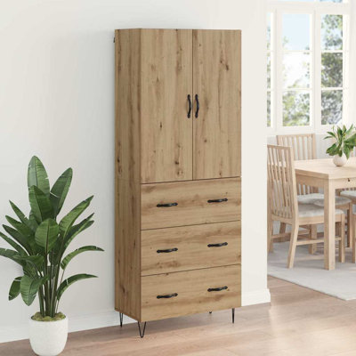 Highboard With Drawer 2 Pcs Old Wood Engineered Wood And Glass