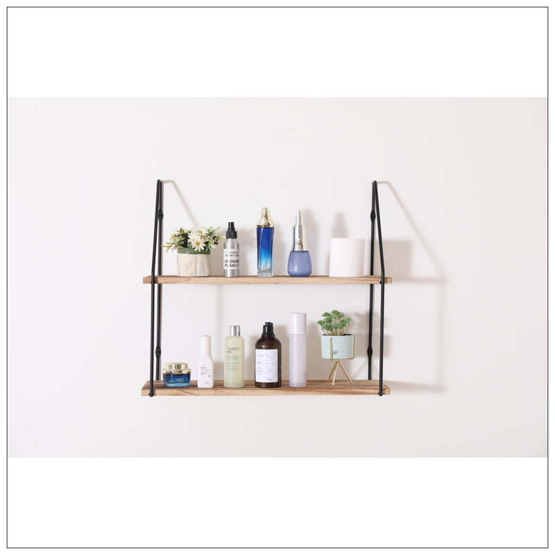 Gardenia Floating Shelf With Metal Brackets, Wall Mounted Rustic Wood Wall Storage, Decorative Hanging Display For Trophy, Photo Frames, Collectibles, And Much More (2-Tier – Natural Wood)