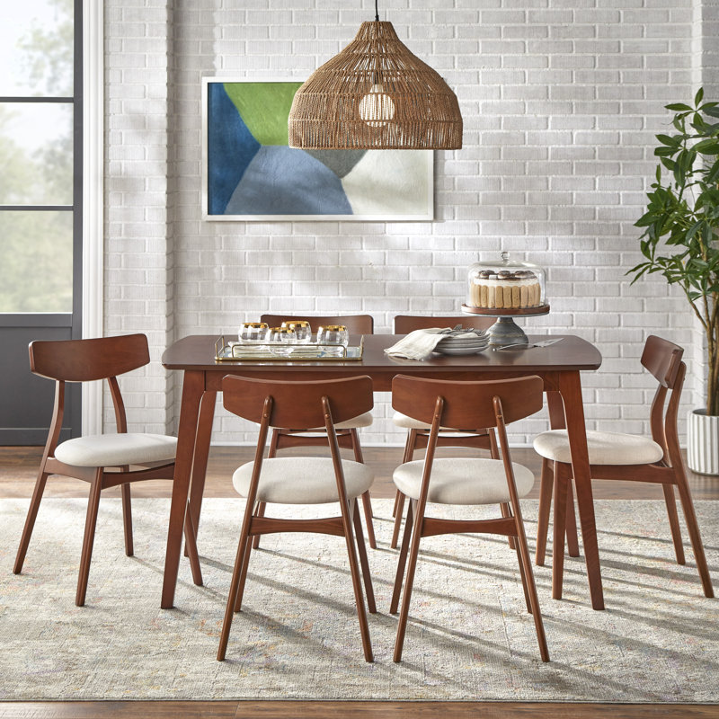 Crediton Dining Set, 7 Pieces: Table, 6 Chairs, Walnut/Beige