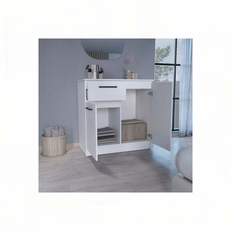 Commode Idaho avec armoires à 2 portes et tiroir - Blanc, Blanc
