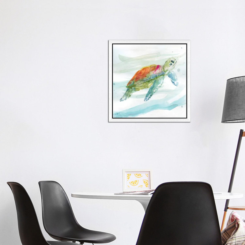 Turtle Tropics I by Carol Robinson - Painting on Canvas, 66.04 cm H x 66.04 cm W, White Floater Framed
