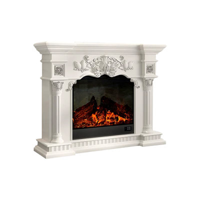 White Solid Wood Electric Fireplace