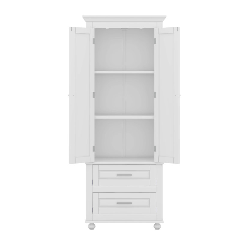 Tall Storage Cabinet With Two Drawers, White