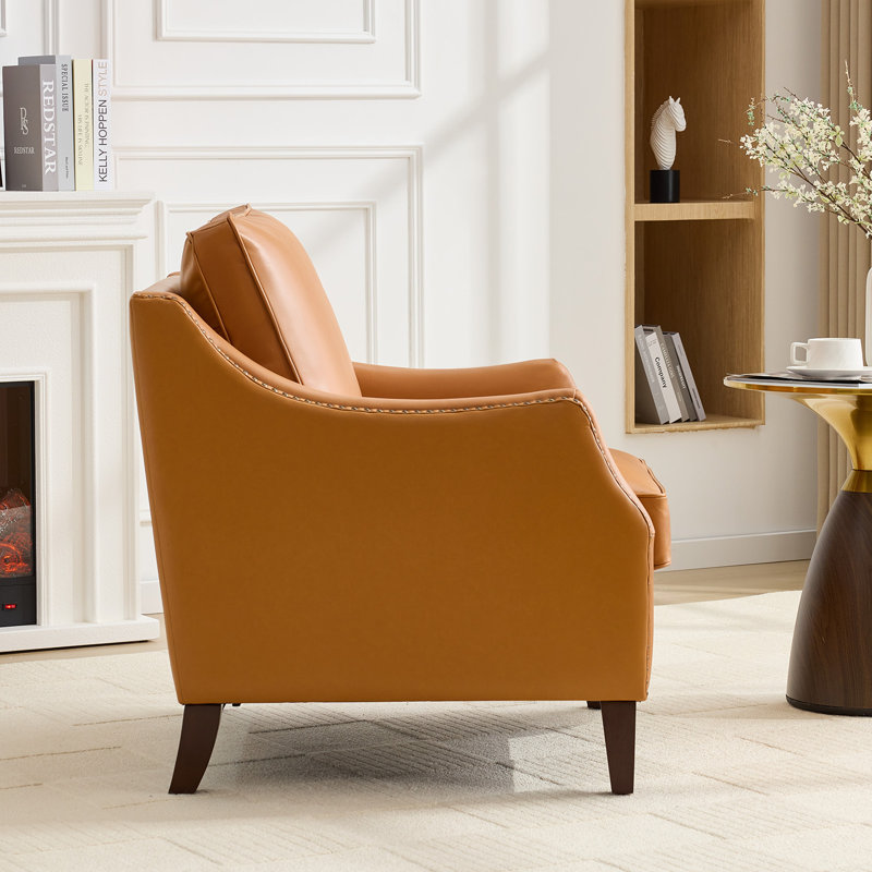33.4" W Genuine Leather Upholstered Accent Armchair, Brown