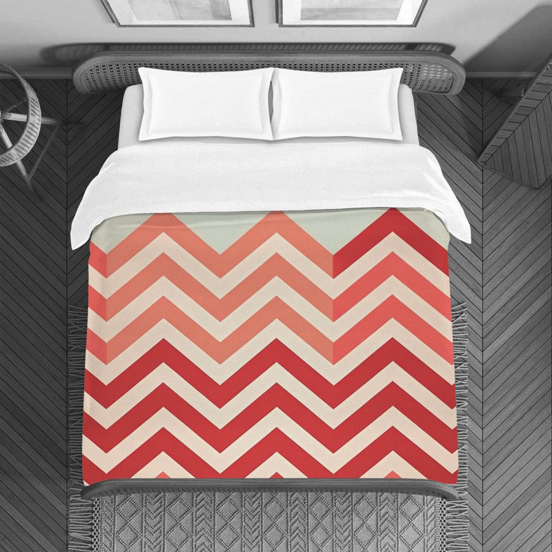 Housse de couette à chevrons, Housse de couette pour grand lit, Rose / rouge