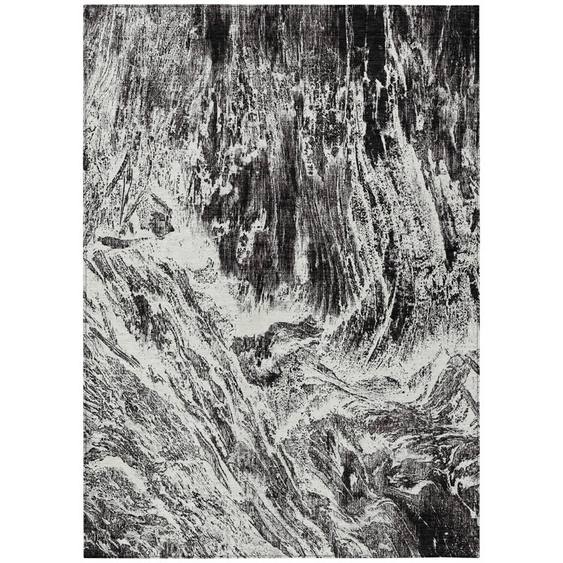 Tapis intérieur noir lavable abstrait 8 pi x 10 pi
