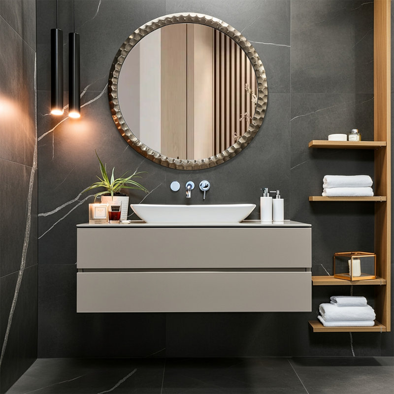 Astra 30X30 Inch Round Mirror Frame – Aluminum Casted Frame In Silver Finish – Elegant Wall Mirror For Living Room, Bedroom & Vanity Spaces