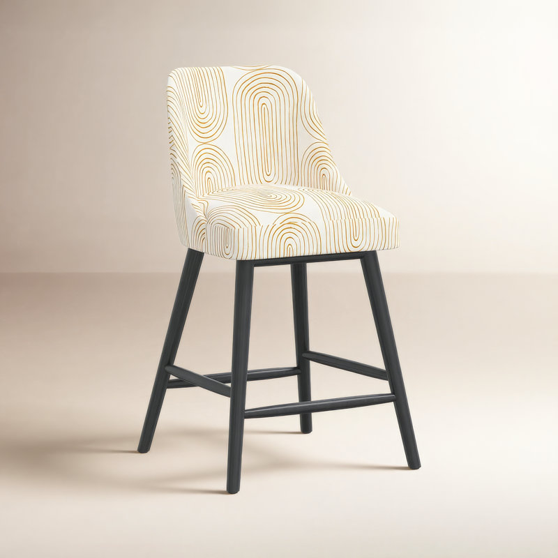 Gallie Upholstered Counter Stool, Counter Stool (27” Seat Height), Natural Wood, Oblong Mustard