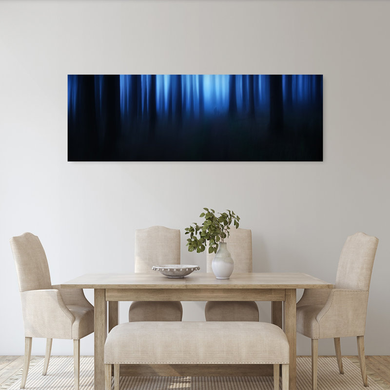 Forêt bleue, mystérieuse, forêt éthérée abstraite, art mural, H 20 po x l 60 po