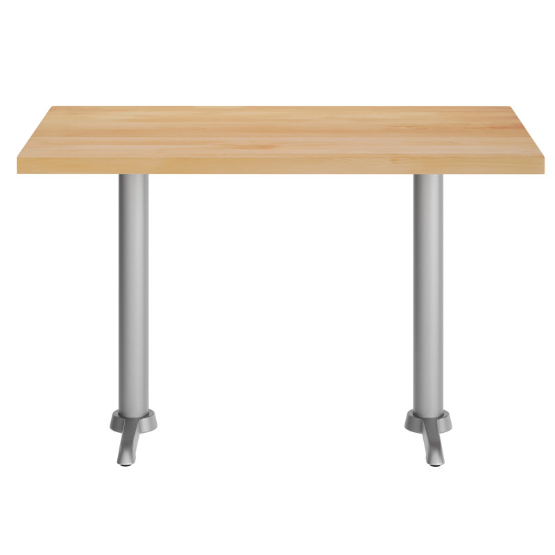 48"L x 30"W Solid Wood Commercial Tabletop w/Two 22" x 22" Dining Height T-Bases, 29.5"H x 48"L x 30"W, Natural Wood, Silver