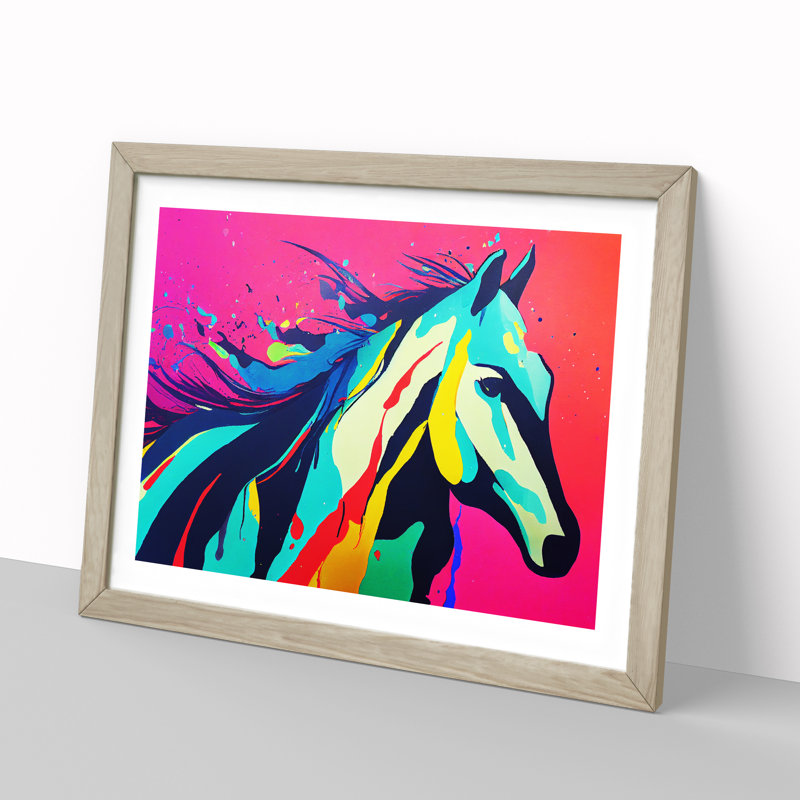 Horse Splash Vol.3 1 Piece Single Picture Frame Painting, 25cm H x 34cm W x 2cm D, Oak