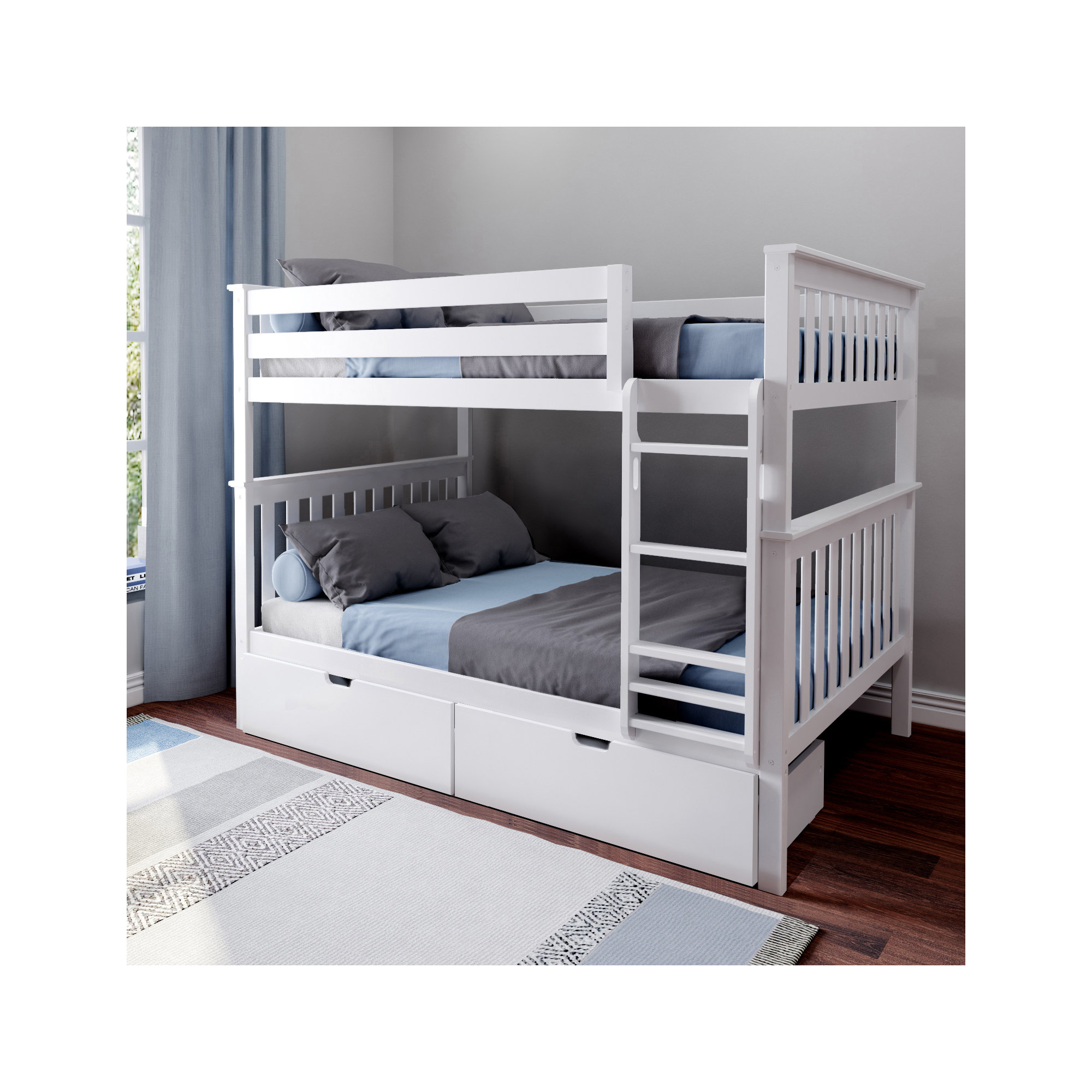 Bolles Kids Bunk Bed with Drawers, Full over Full, White