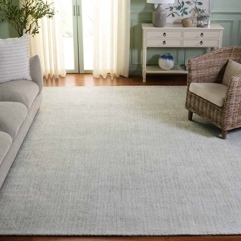 Tapis vert / ivoire en coton / polyester touffeté à la main Alniyat 901, Rectangle 8 pi x 10 pi