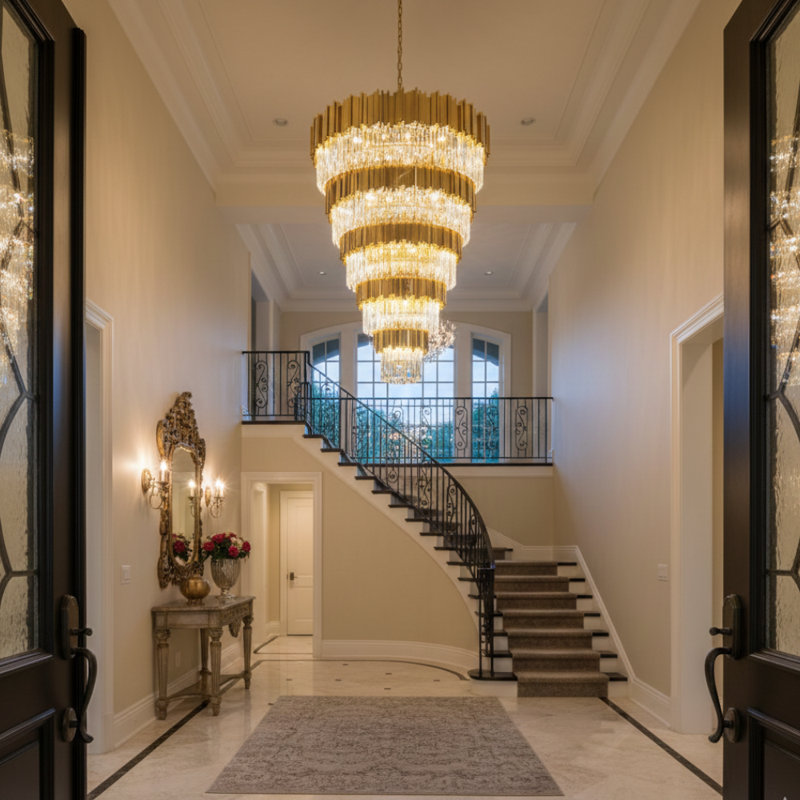 Lustre 60 niveaux avec accents de cristal, Or, 5