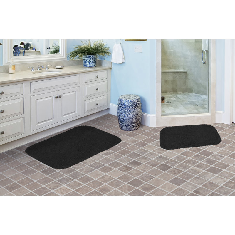 Treie Billie-Mae 2 Piece Nylon Bath Rug Set with Non-Slip Backing, Noir
