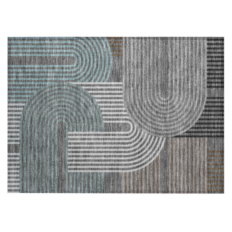 Machine Washable Indoor/Outdoor Chantille ACN2549 Mid-Century Modern Rug, Charcoal, 1'8" x 2'6"