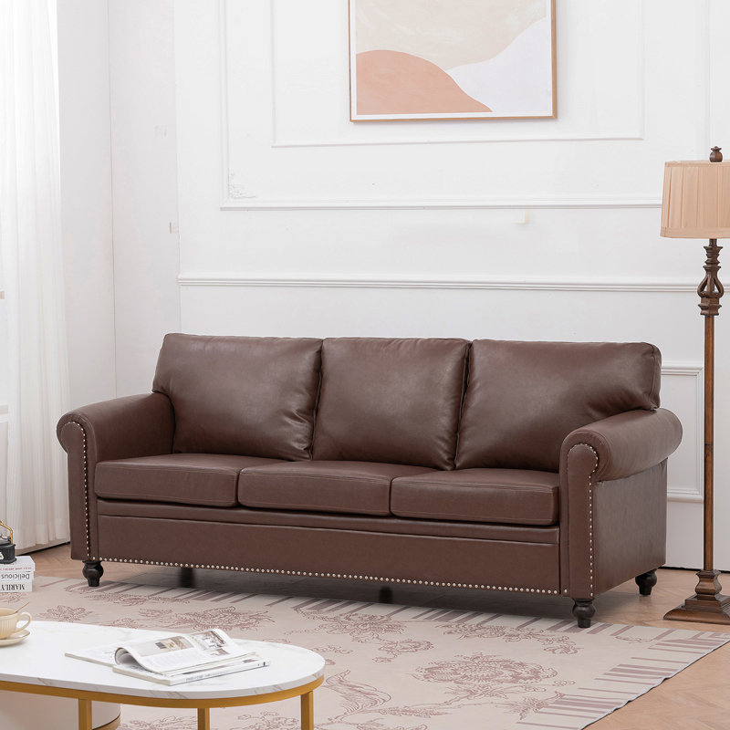 Canapé en cuir végétalien 83,86 po Boel, Similicuir brun, 83.86" W