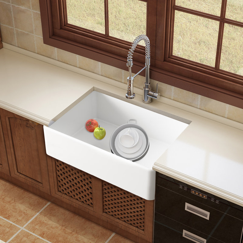 Farmhouse Single Basin Kitchen Sink, White, 10" H x 36" L x 18"