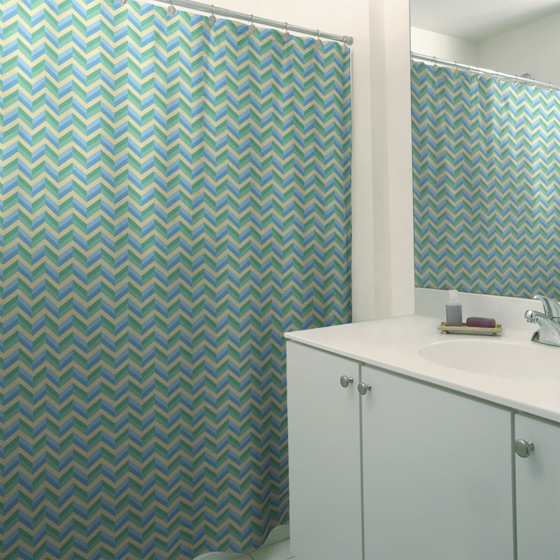 Rideau de douche simple à chevrons, Jaune/Vert/Bleu