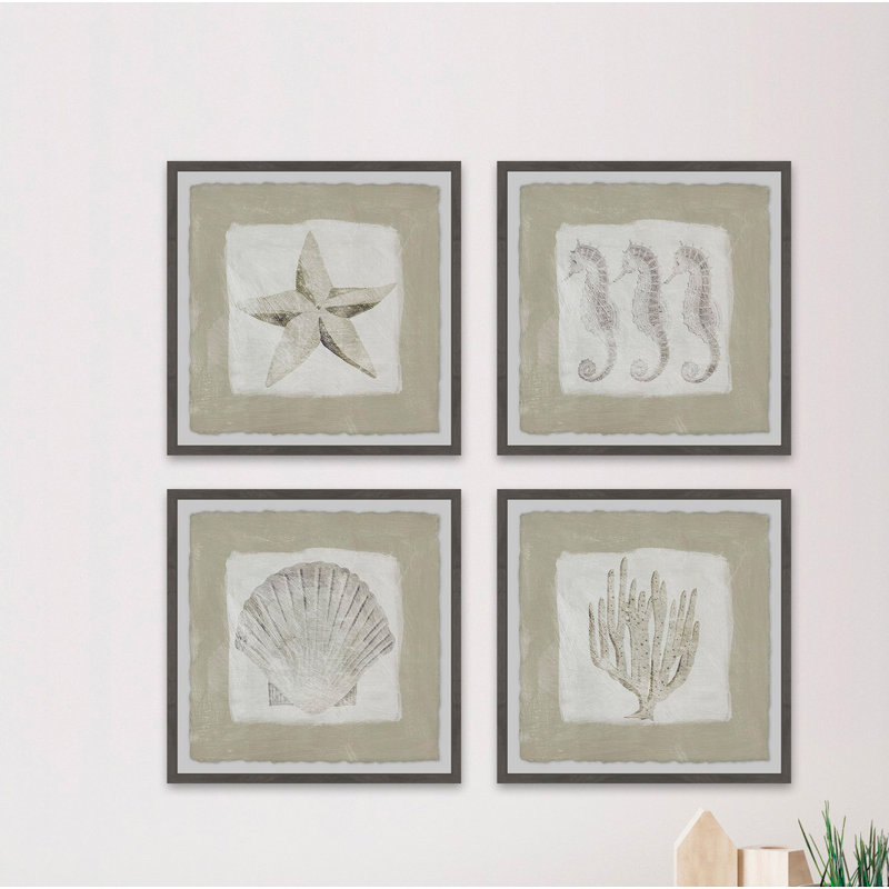 Sea Fun - ensemble de 4 reproductions de cadres photo, H 12 po x l 12 po x P 1,5 po