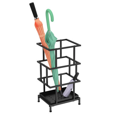 Porte-parapluies pour hall d'entrée, porte-parapluies en métal avec bac à eau et porte-canne, pieds réglables, convient à la maison, au bureau et au centre commercial