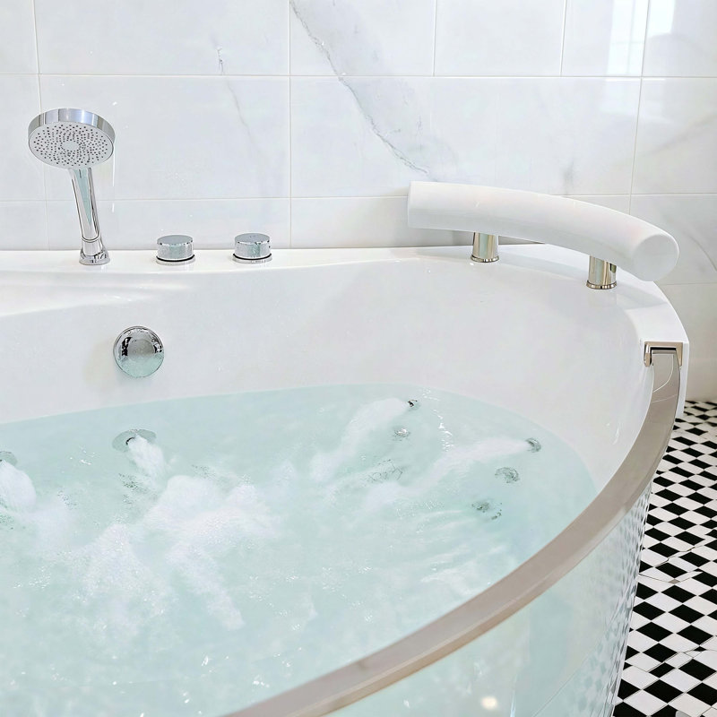 2 Person Acrylic Corner Whirlpool Bathtub 59 Inch 16 Jet Hydro Massage Bathtub With Heater Rainbow Light UL Certified Spa