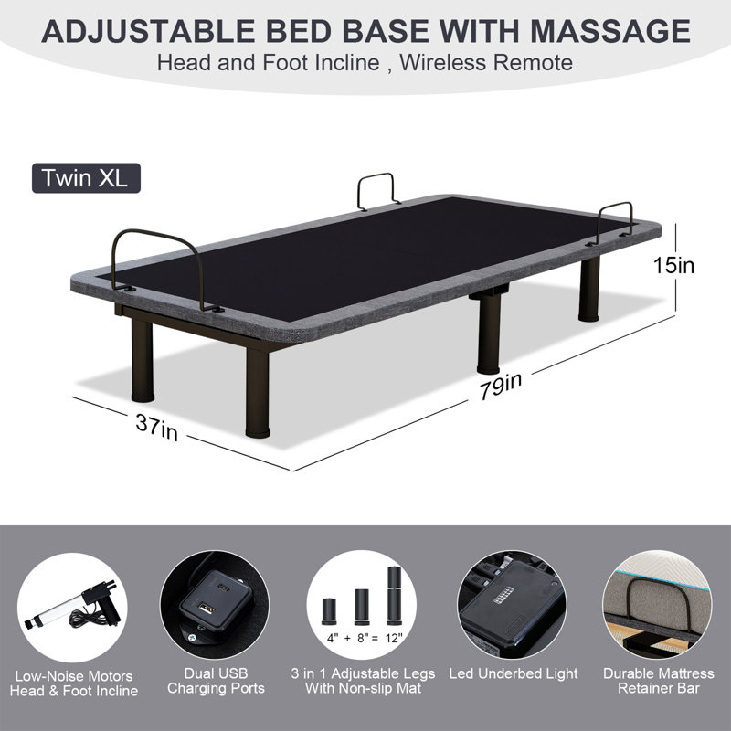 Alwyn Home Selected！Smart Adjustable Bed System with 12" Cooling Gel Mattress - Zero Gravity, Anti-Snore, Massage, USB Charging, 750Lbs Capacity