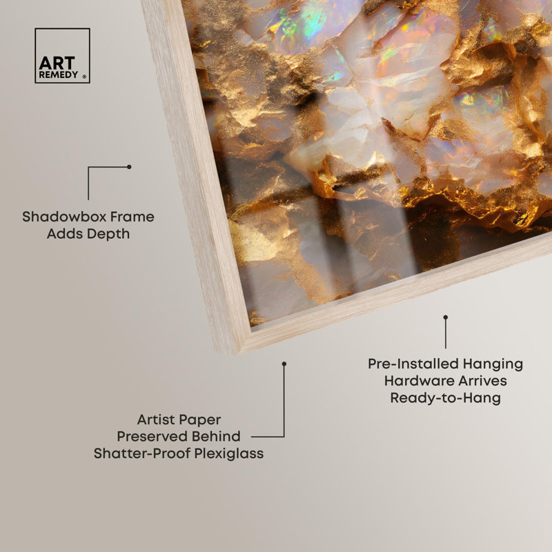 Décoration murale Mythic Gleam Shadowbox Print Geode par Art Remedy, H 16 po x l 11 po, Crème, crème