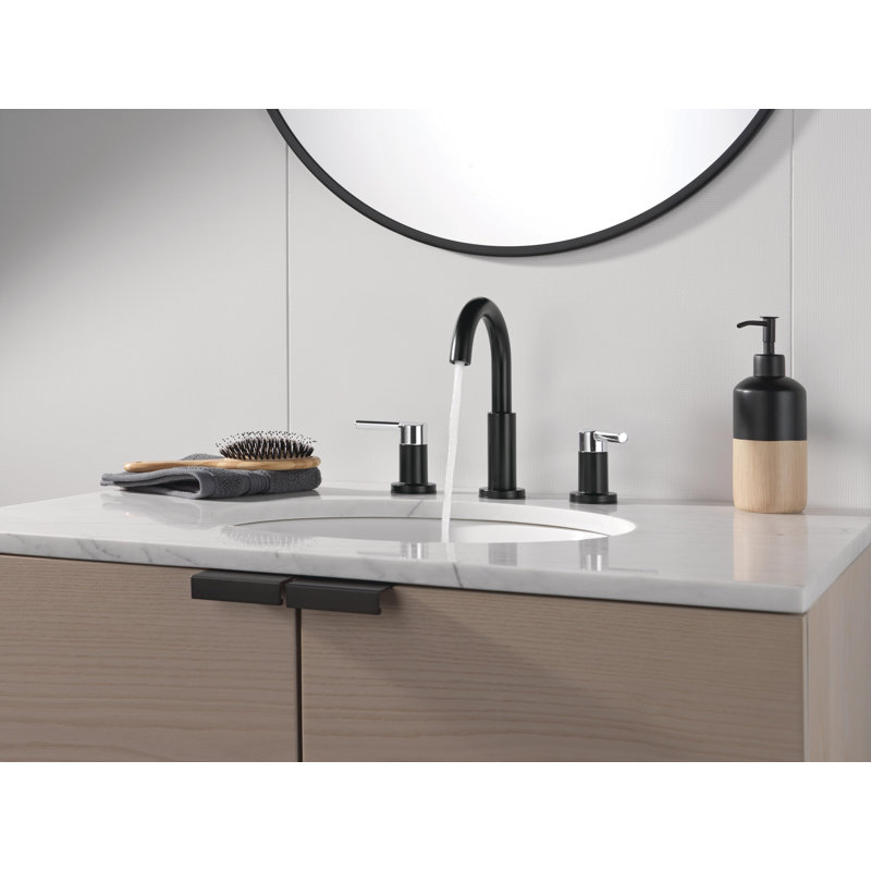 Nicoli Widespread Bathroom Faucet 3 Hole, 2-handle Bathroom Sink Faucet with Drain Assembly, Black/Chrome