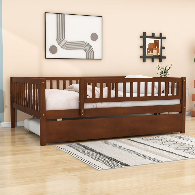 Clyda Daybed with Twin Trundle and Fence Guardrails, Full/Double, Walnut