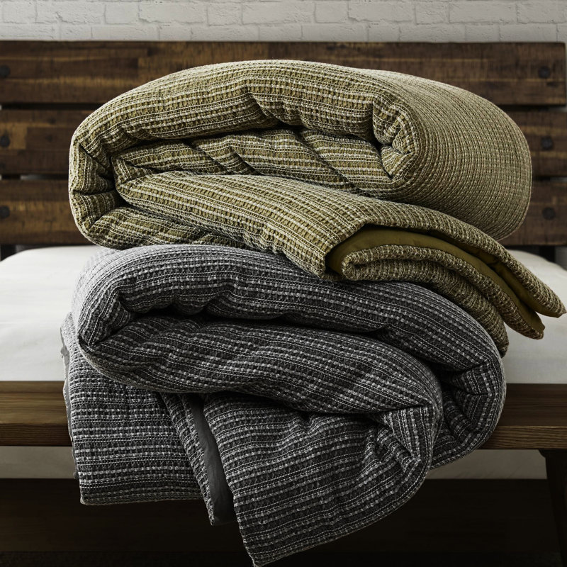 3 pièces de couette pour lit double / grand lavé à la gaufre, fabriquée à partir de coton de haute qualité, avec une texture spéciale 100% coton, aspect fermé, fermeture à boutons