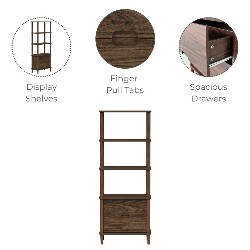 Erykah Mid-Century Modern 4-Tier Etagere Open Selves with Storage Drawers for Bathroom or Living Room