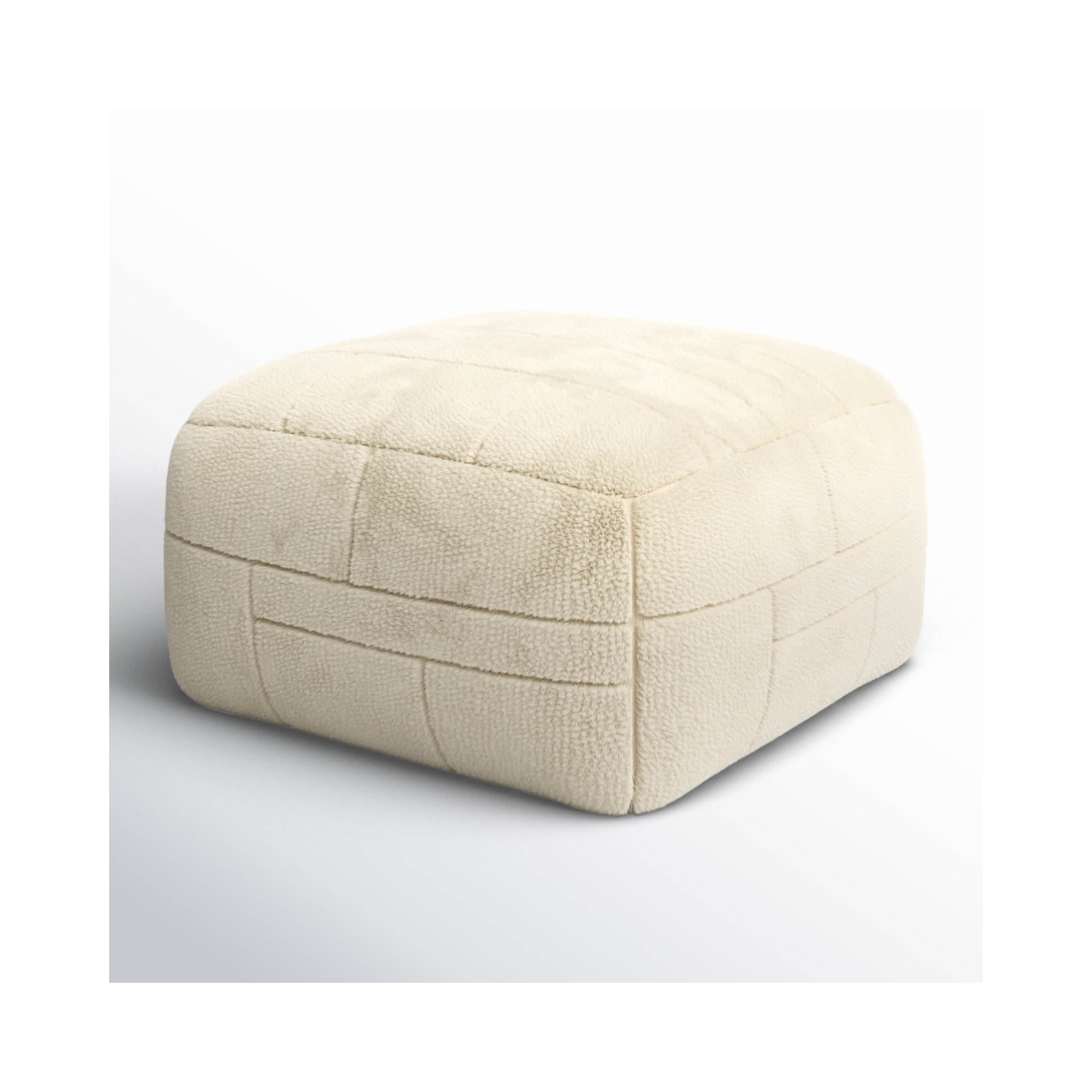 Tuberose Upholstered Pouf, White Wool/Polyester Blend