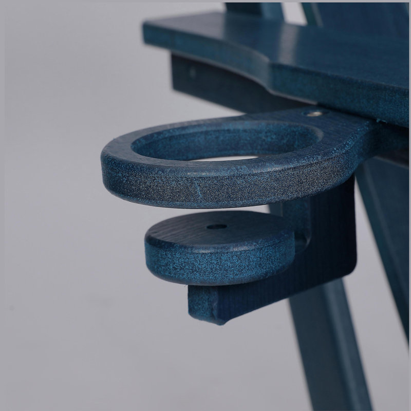 31.5'' Faux Wood Grain Composite Folding Adirondack Chair - With Double Cup Holders, Navy Blue