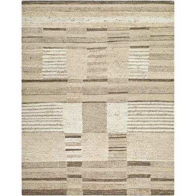 Folklore Hand Knotted Wool Striped Area Rug in Beige