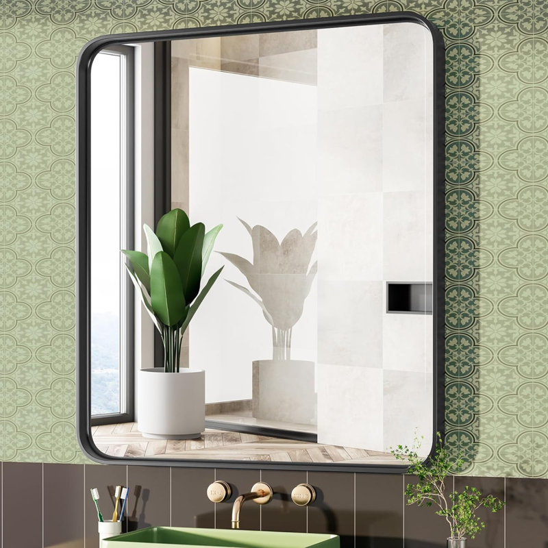 Miroirs de salle de bain rectangulaires arrondis avec cadre en métal noir pour mur de lavabo, grand miroir mat de 30 po x 22 po, décoration moderne pour les toilettes, la maison de campagne, la suspension horizontale ou verticale