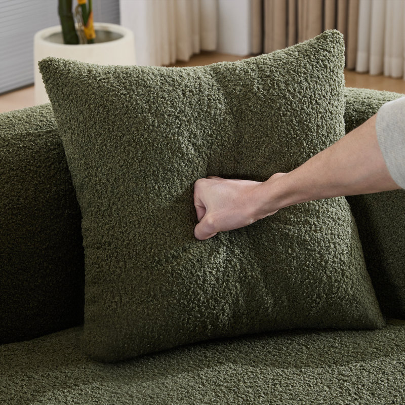 Causeuse incurvée 66,93 pouces à compression complète et éponge verte, tissu en velours de peluche, canapé compact sans assemblage pour petits espaces et appartements, capacité de 350 lb
